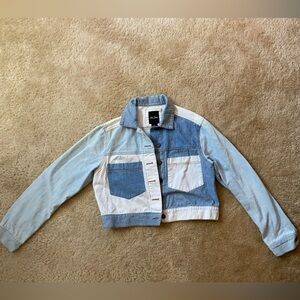 Cropped color block jean jacket